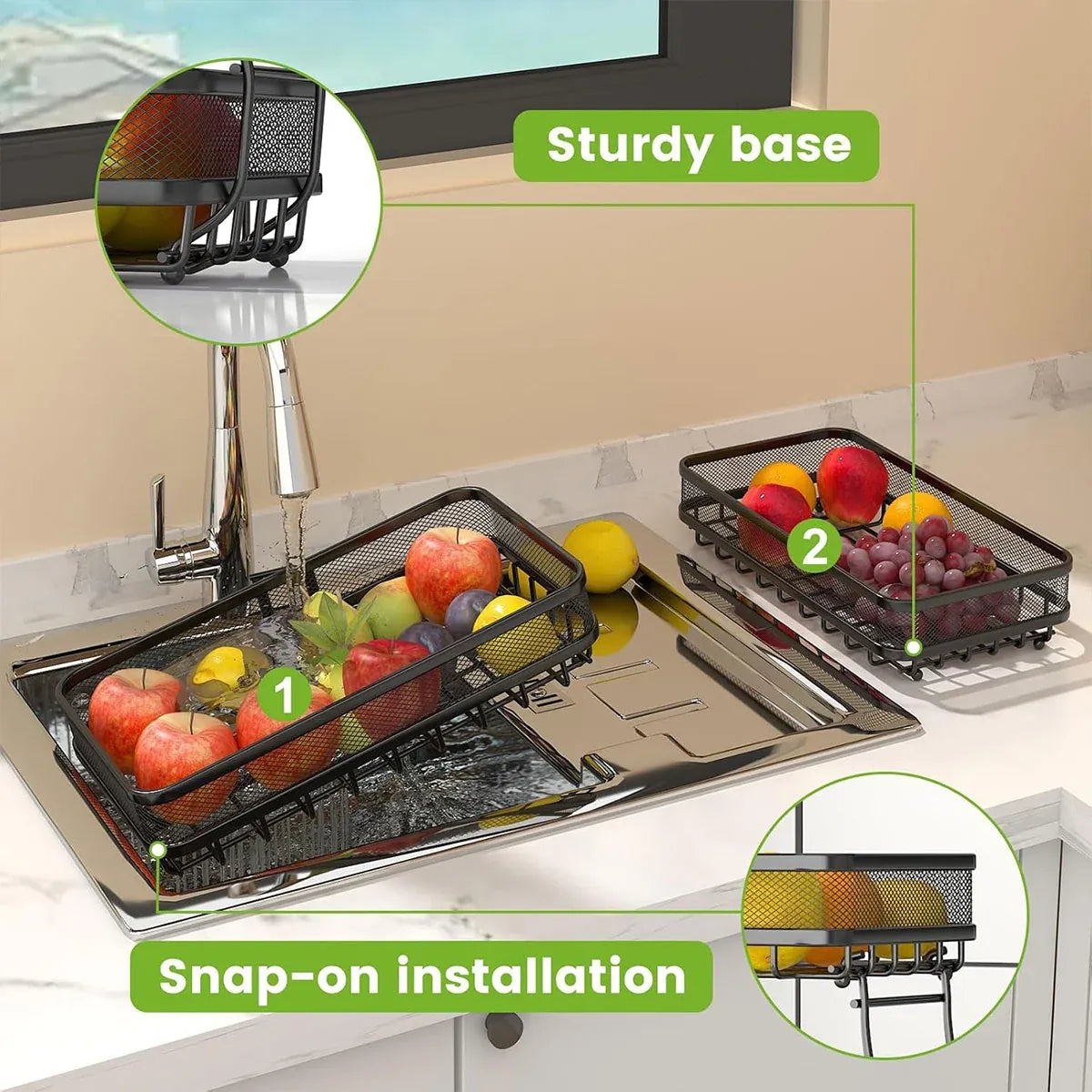 2 Tier Countertop Storage Basket Rack Kitchen Vegetable Fruit Snack Organizer