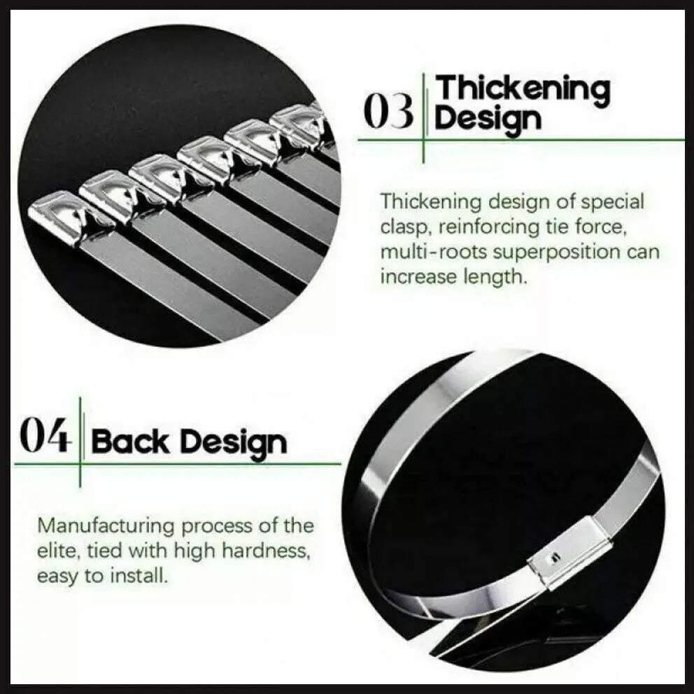 100x Stainless Steel Cable Ties SS304 Marine Grade Zip Strap Locking Wrap 100-800mm - 4.6*500mm