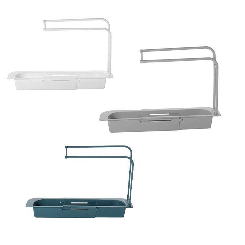Telescopic Sink Rack Holder Expandable Storage Drain Basket Home Kitchen Kit - White
