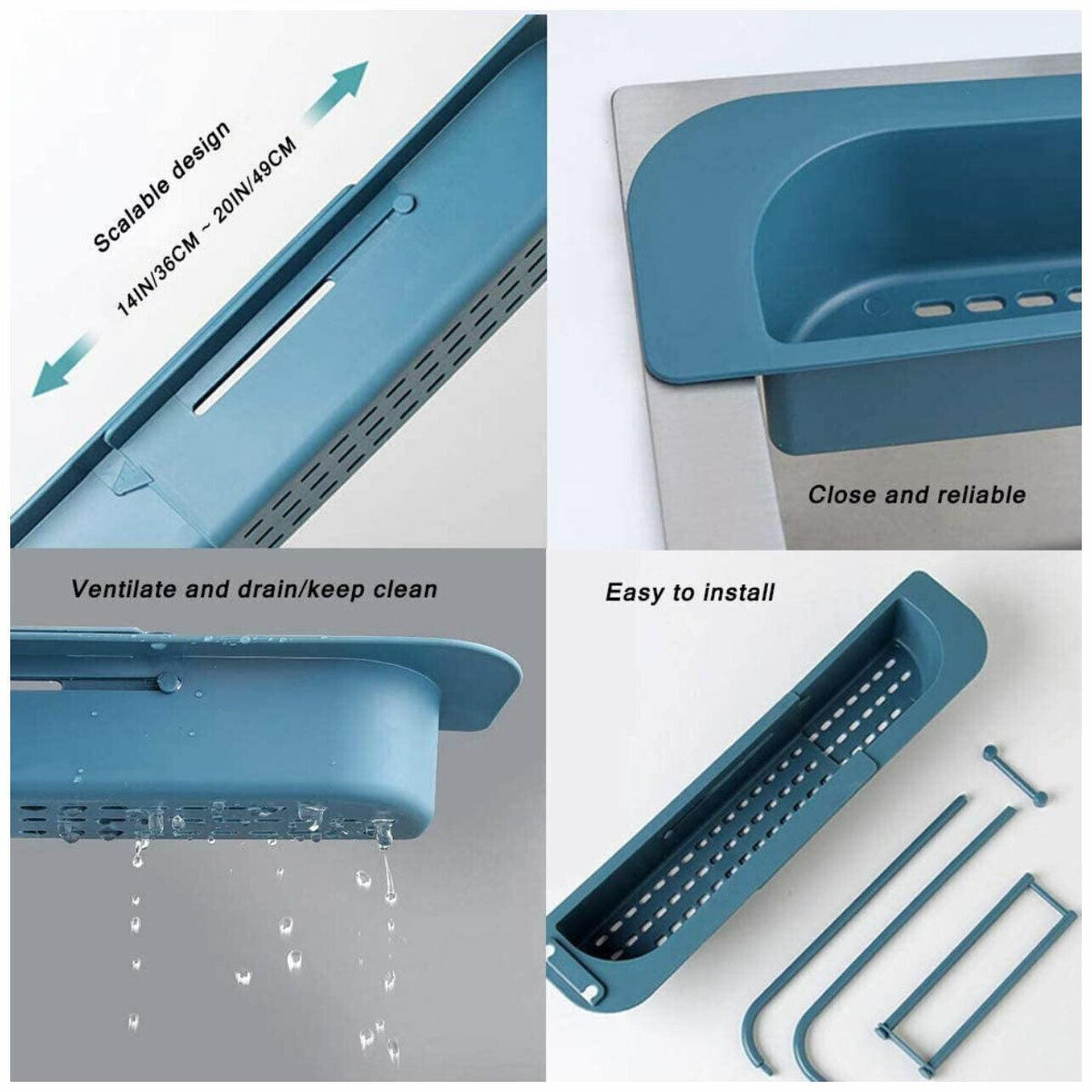 Telescopic Sink Rack Holder Expandable Storage Drain Basket Home Kitchen Kit - White
