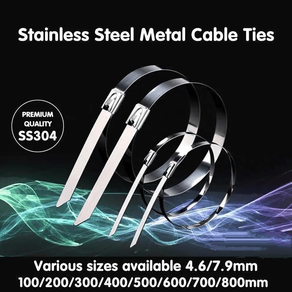 20X Stainless Steel Cable Ties S304 Marine Grade Zip Strap Locking Wrap 100-800Mm - 7.9x800mm