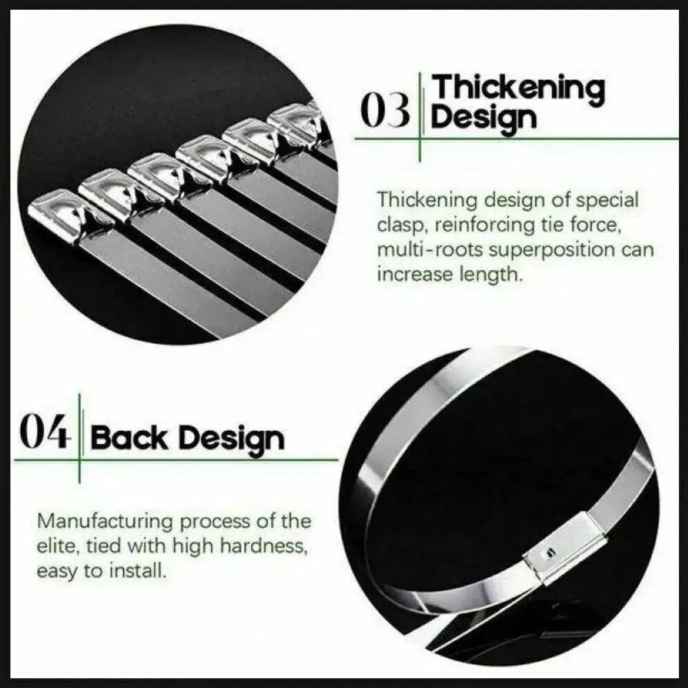 20X Stainless Steel Cable Ties S304 Marine Grade Zip Strap Locking Wrap 100-800Mm - 7.9x800mm