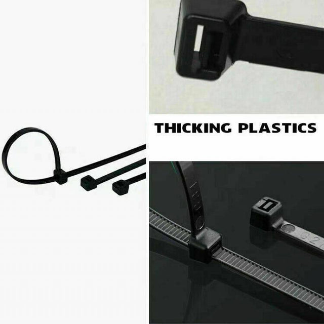 250X Cable Ties Zip Ties Nylon UV Stabilised Black Cable Tie - 7.2*300mm