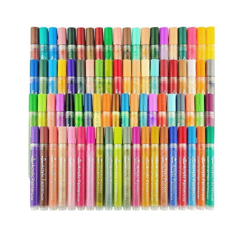 Flysea 12-80 Colours Acrylic Paint Pens Painting Stone Ceramic Glass Markers 0.7 - Black*3+White*3 Set