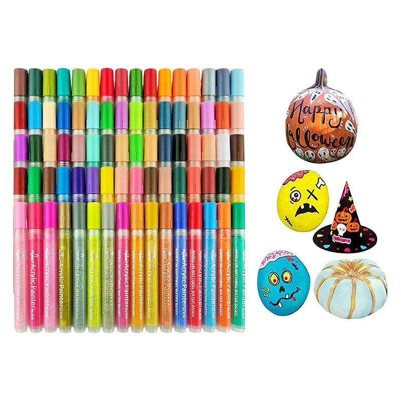 Flysea 12-80 Colours Acrylic Paint Pens Painting Stone Ceramic Glass Markers 0.7 - Black*3+White*3 Set