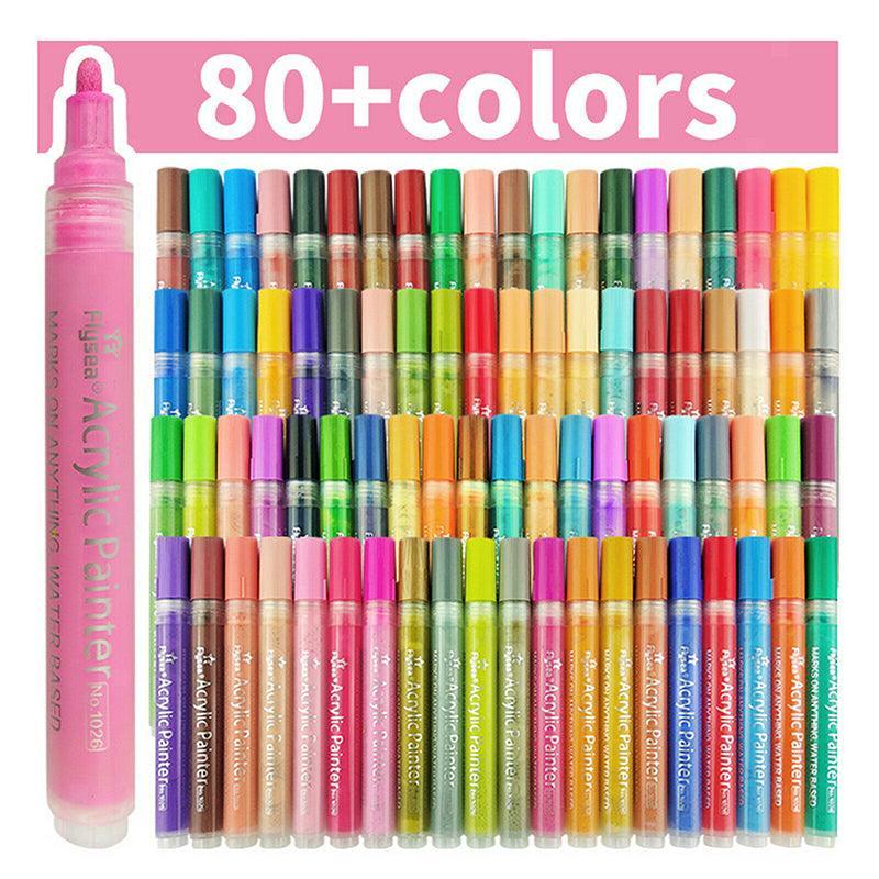 Flysea 12-80 Colours Acrylic Paint Pens Painting Stone Ceramic Glass Markers 0.7 - Black*3+White*3 Set