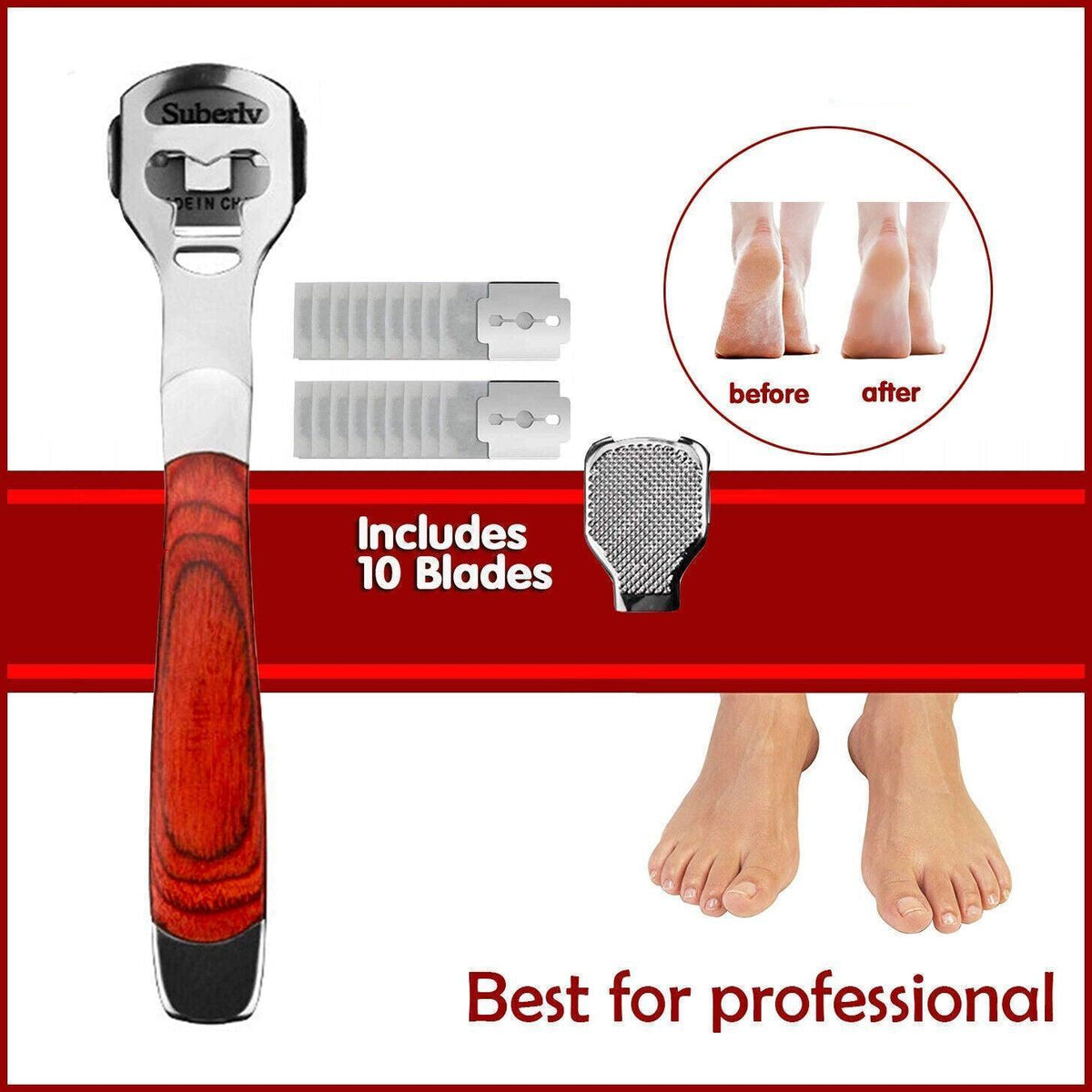 Foot File Hard Skin Remover Callus Shaver Corn Cutter Tool Pedicure + 10 Blades