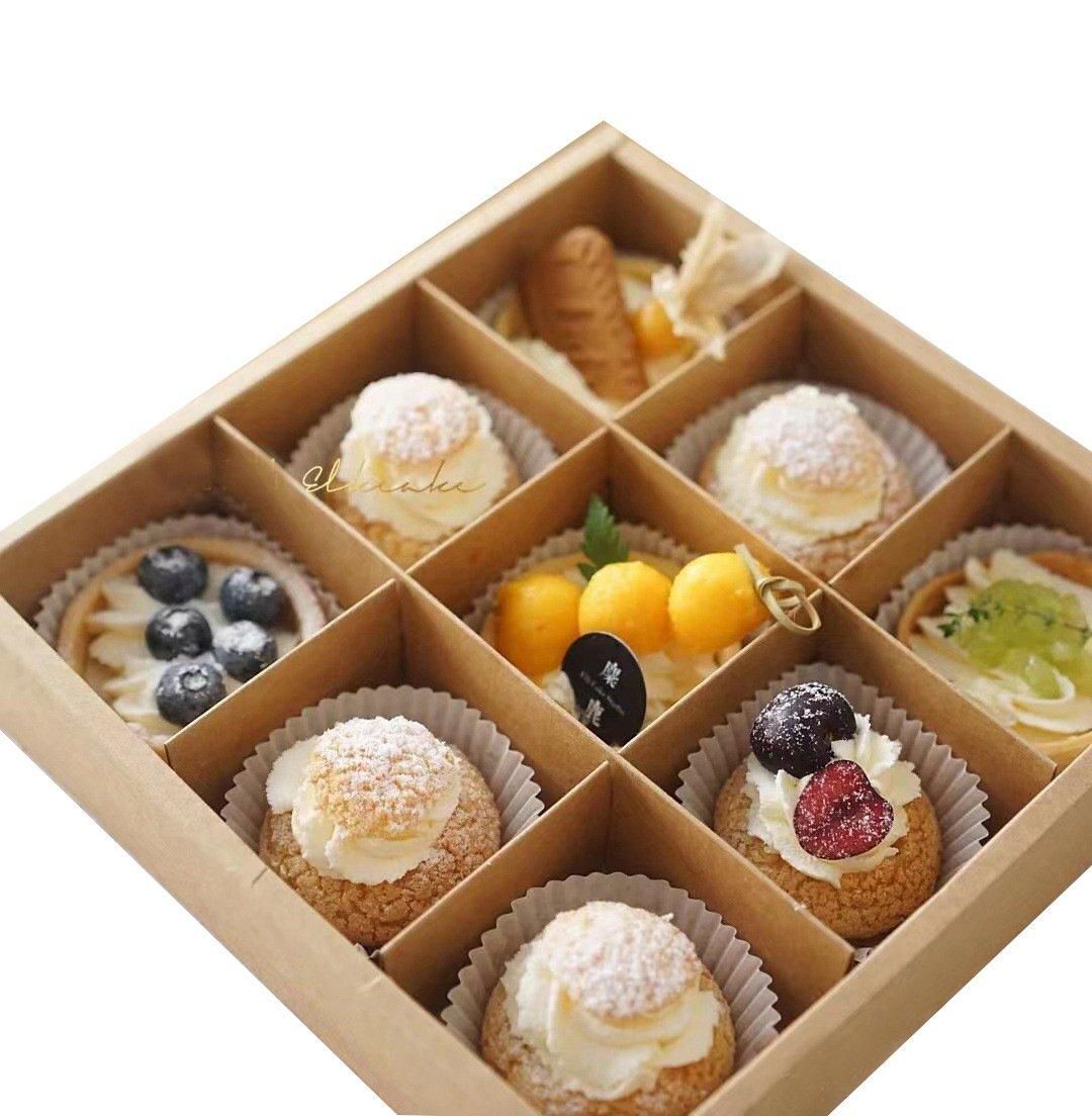 Clear Plastic Nine-grid Cake Box Pack of 10 Storage Containers High Quality - Khaki