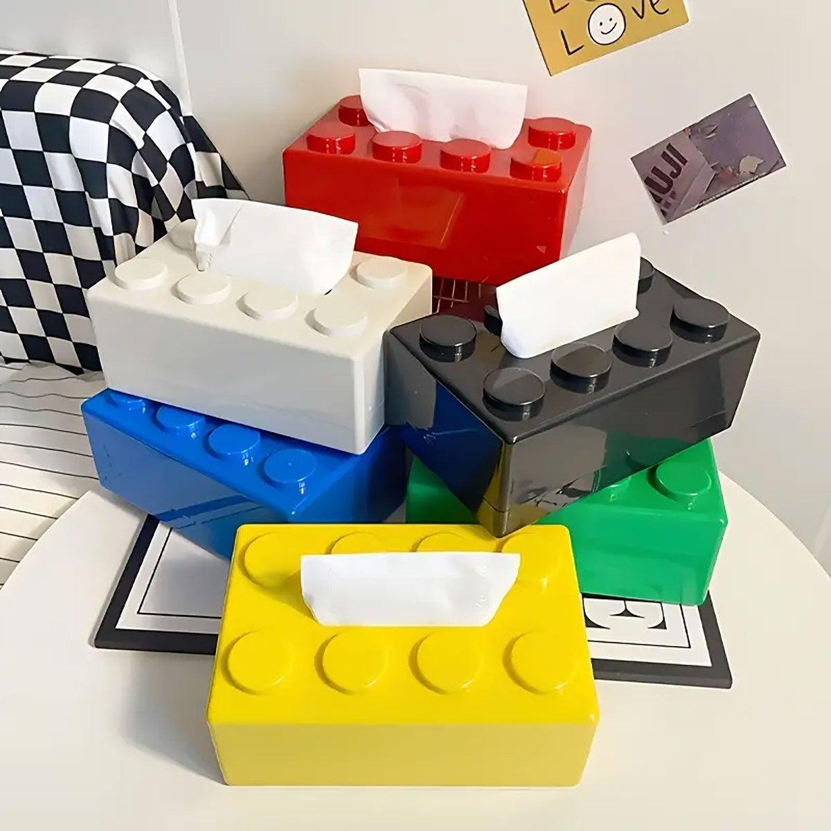 Tissue Box Cover Creative Building Block Cute Napkin Dispenser Holder Home Decor - Red
