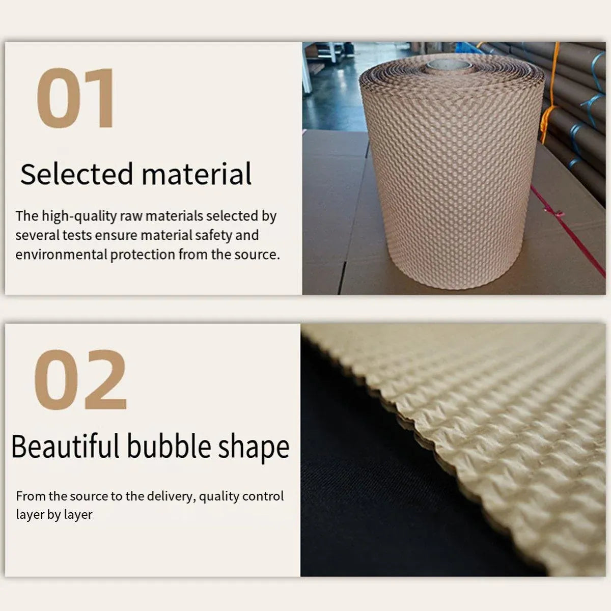 Cowhide Pressure Bubble Paper Roll Shock Absorbing Biodegradable Cushioning Wrap - 48x50m