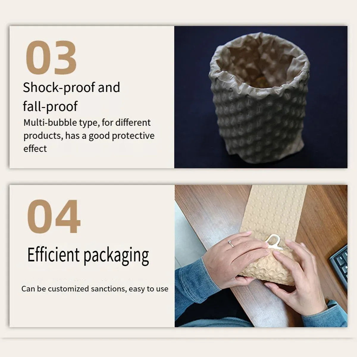 Cowhide Pressure Bubble Paper Roll Shock Absorbing Biodegradable Cushioning Wrap - 48x50m