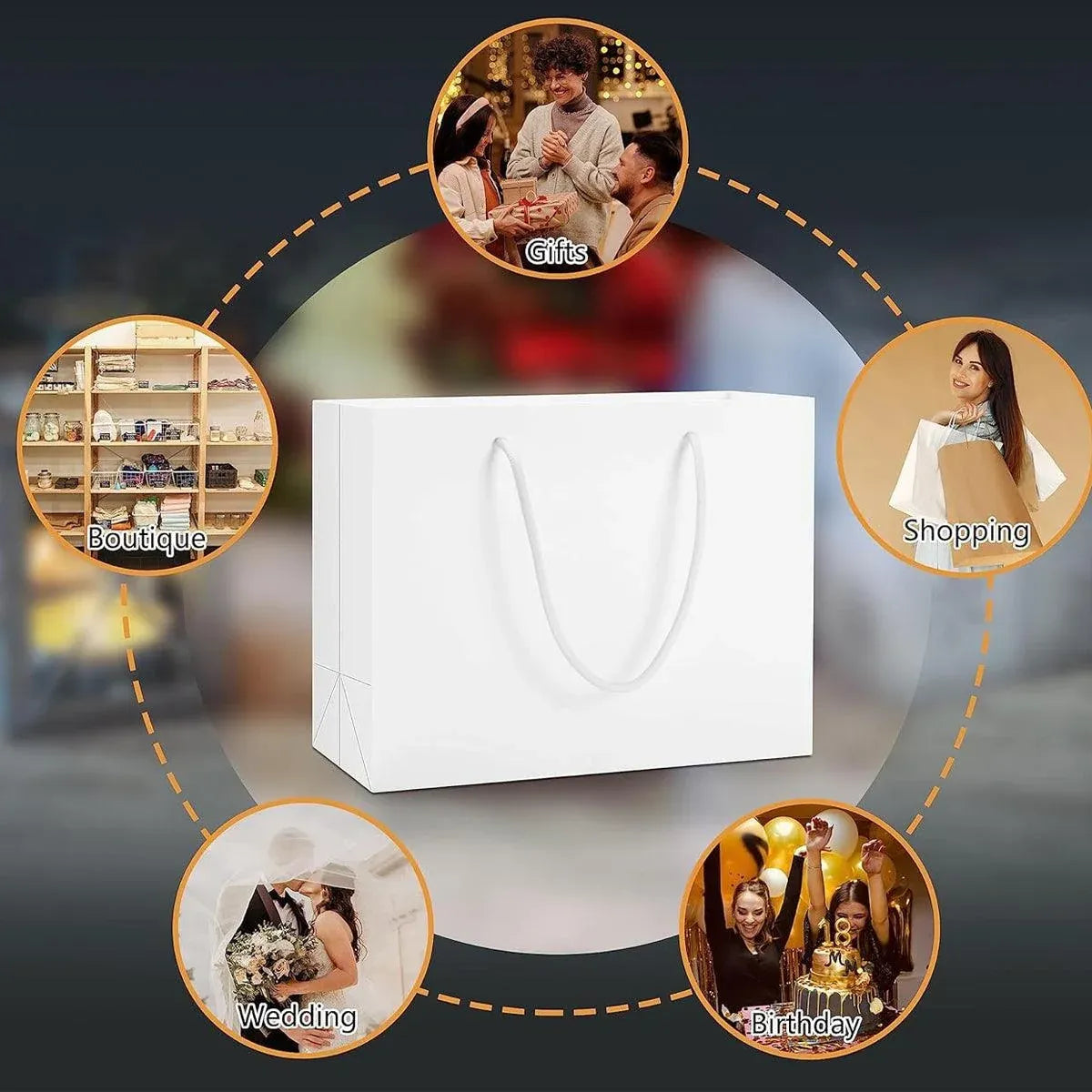 50PCS Kraft Paper Gift Bags Custom Blank Shopping Handbags for Garment Packaging - 25x30x13.5cm