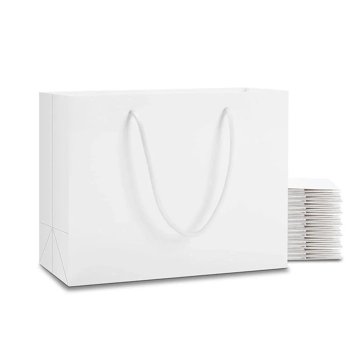 50PCS Kraft Paper Gift Bags Custom Blank Shopping Handbags for Garment Packaging - 25x30x13.5cm