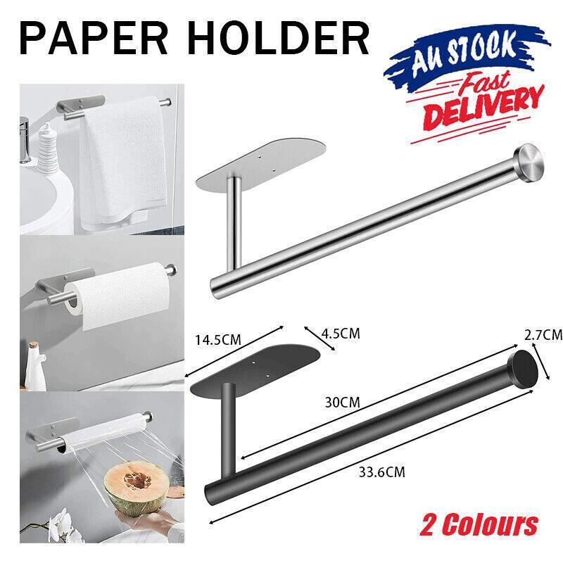 Kitchen Hanger Paper Roll Cabinet Towel Holder Organizer Rack Shelf Wall Adhesive - Black