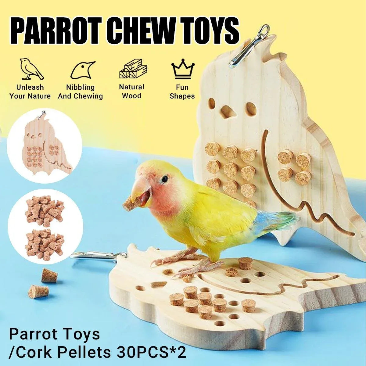 Parrot Toy Nibbling Relief Anti-Depression Puzzle Supplies for Bird Chewing Fun - Cork Pellets 30PCS*2