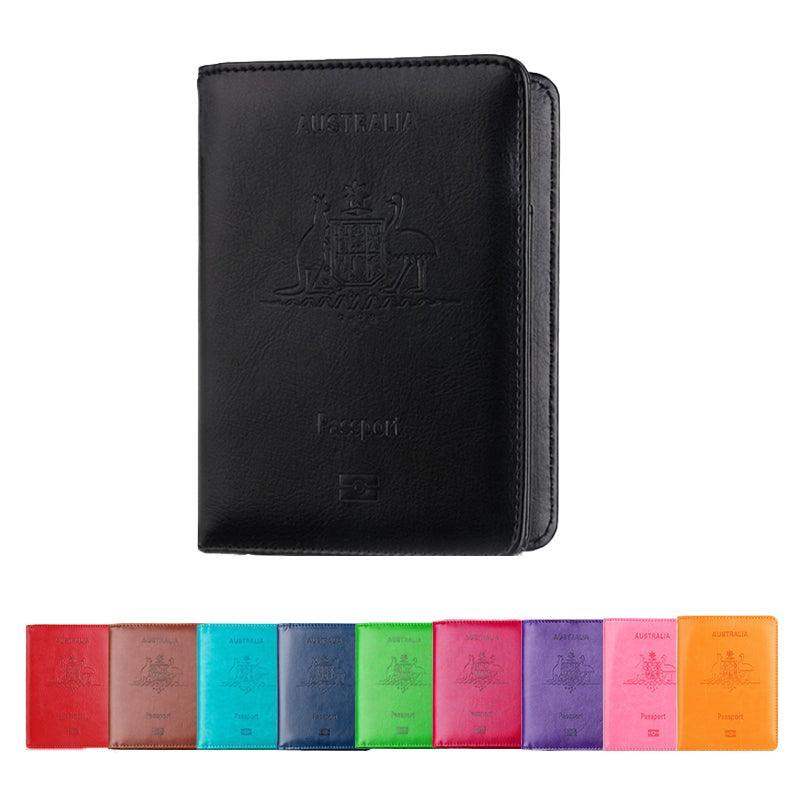 RFID Passport Holder Slim Leather Travel Wallet ID Card Cover Case for Men Women - Rose Red