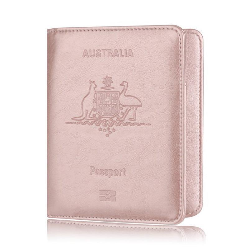 RFID Passport Holder Slim Leather Travel Wallet ID Card Cover Case for Men Women - Rose Red