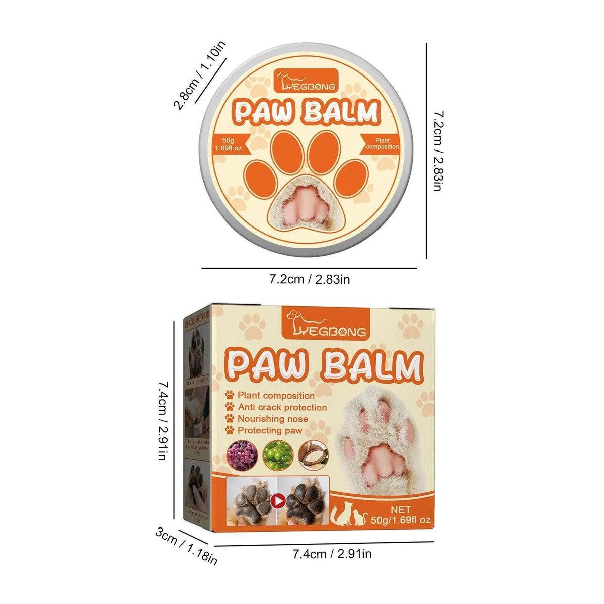 Dogs Cat Paw Balm Cream Pets Natural Lick Safe Dry Skin Cracked Paws Feet Care