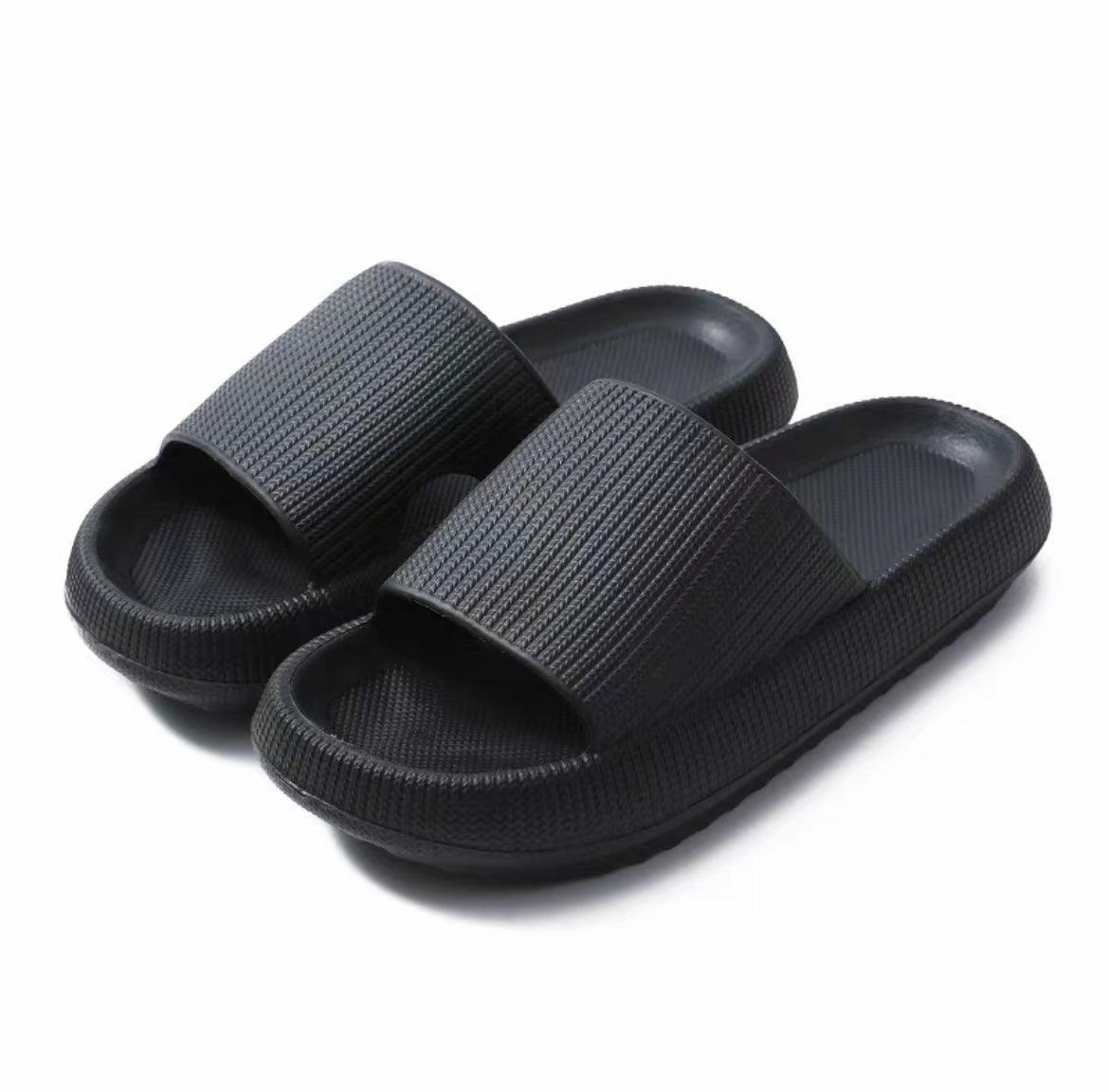 Ultra-Soft Pillow Slides EVA Slippers for Indoor Outdoor Use – Thick Anti-Slip Sole - Black 42-43