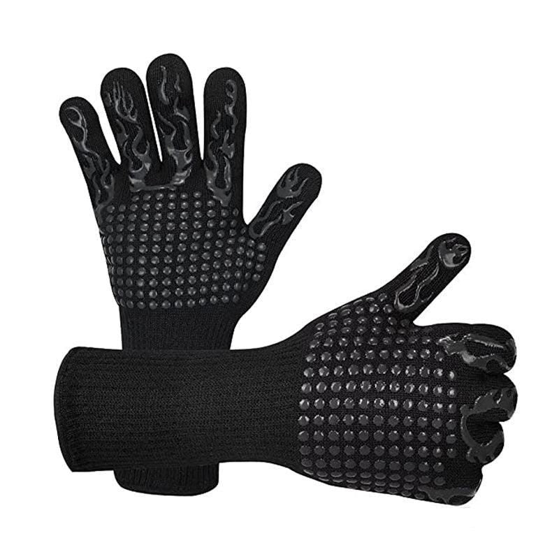 2X Heat Proof Resistant Oven Bbq Gloves 35Cm Kitchen Cooking Silicone Mitt New - Black