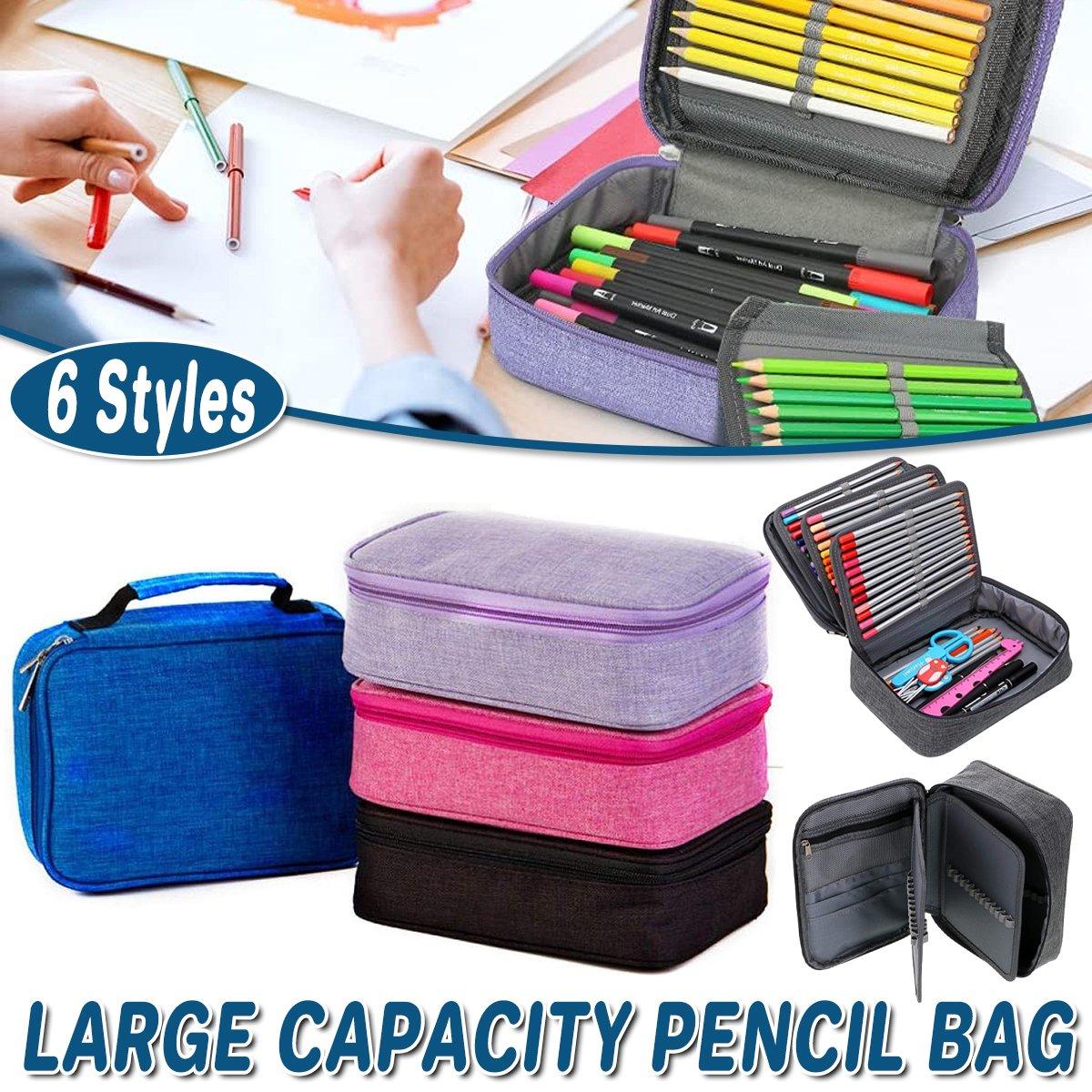 Large Capacity Waterproof Pen Pouch Pencil Case Student Stationery Storage Bag - Purple