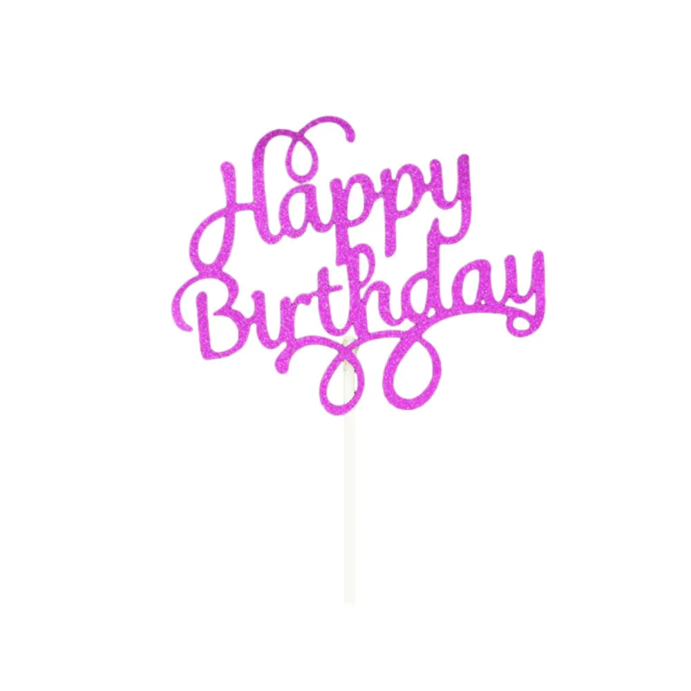 Happy Birthday Cake Topper Colour Printed Acrylic Party Decorations - Rose Red-Happy Birthday