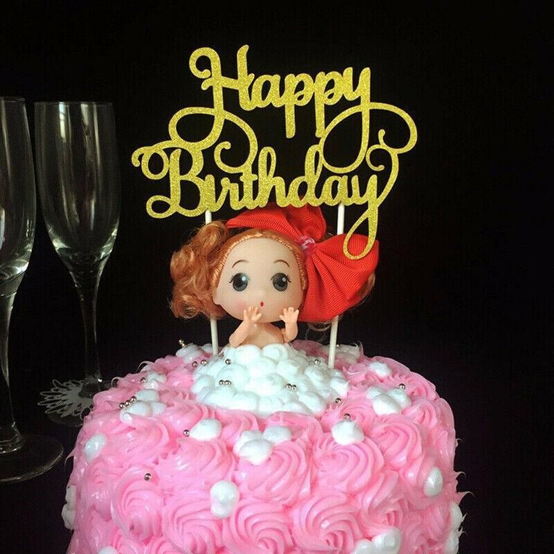 Happy Birthday Cake Topper Colour Printed Acrylic Party Decorations - Rose Red-Happy Birthday