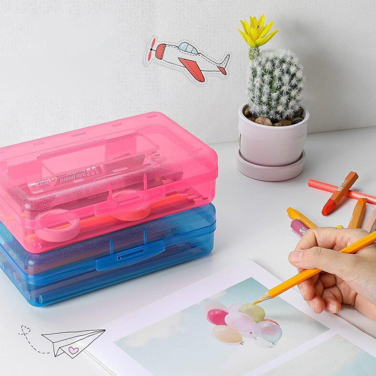 Large Capacity Transparent Plastic Pencil Case Multifunctional Student Art Box - Transparent