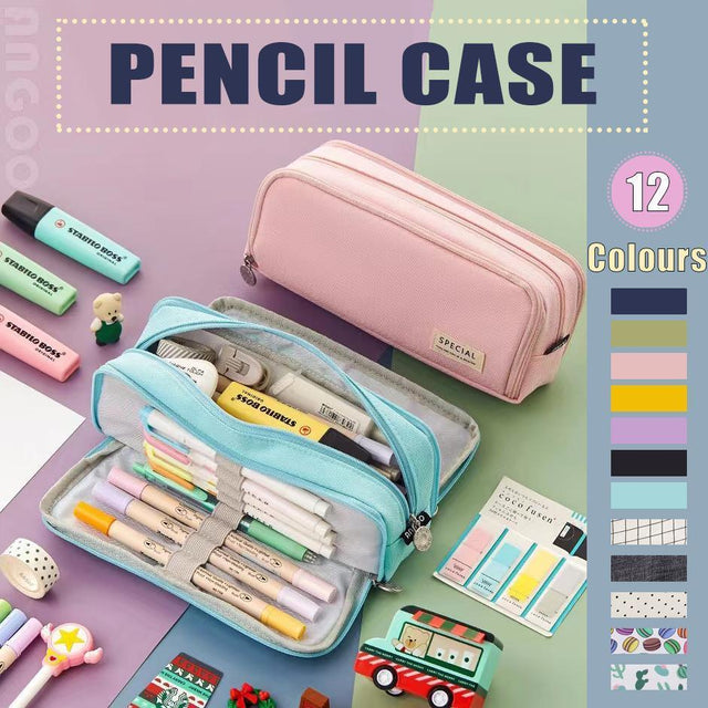 Zipper Pencil Case Large Capacity Storage Bag School Stationery Makeup Organizer - Cactus