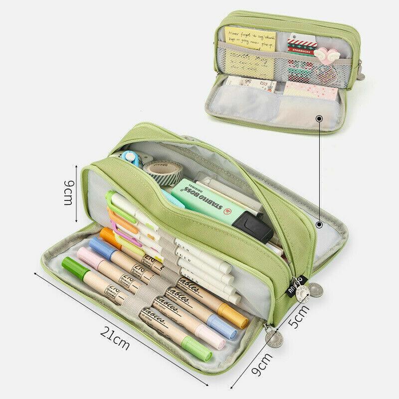 Zipper Pencil Case Large Capacity Storage Bag School Stationery Makeup Organizer - Purple