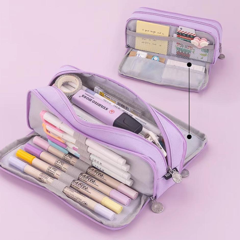 Zipper Pencil Case Large Capacity Storage Bag School Stationery Makeup Organizer - Yellow
