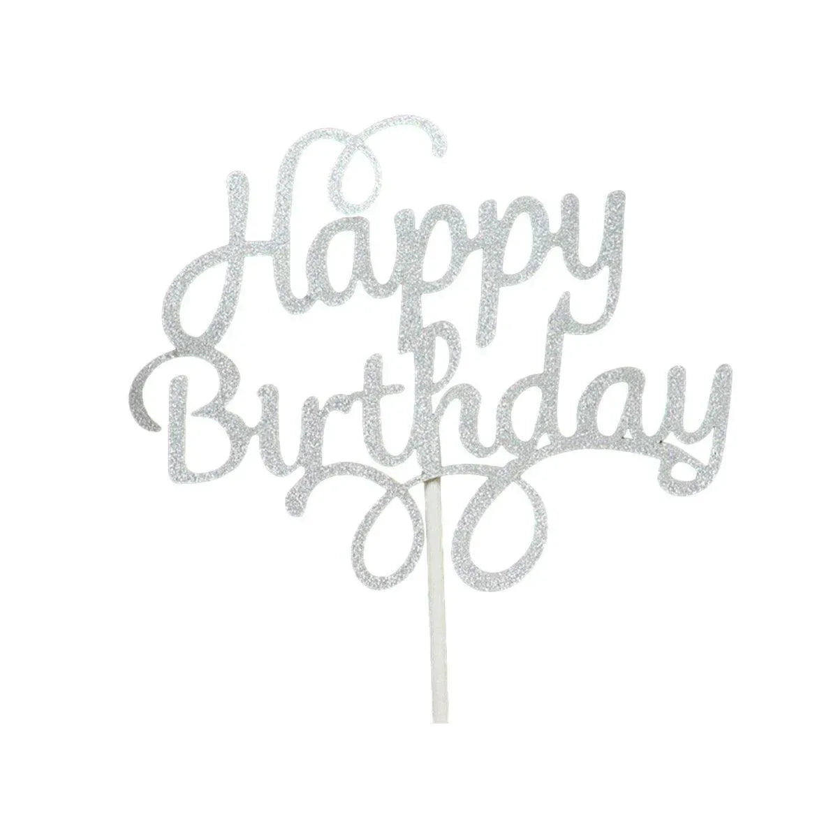 Happy Birthday Cake Topper Colour Printed Acrylic Party Decorations - Silver-Happy Birthday