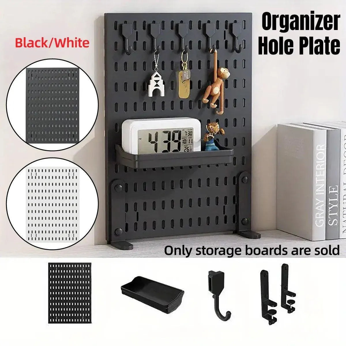 Clip-On Vertical Hole Board Desktop Organizer Punch-Free Office Partition Shelf - Black