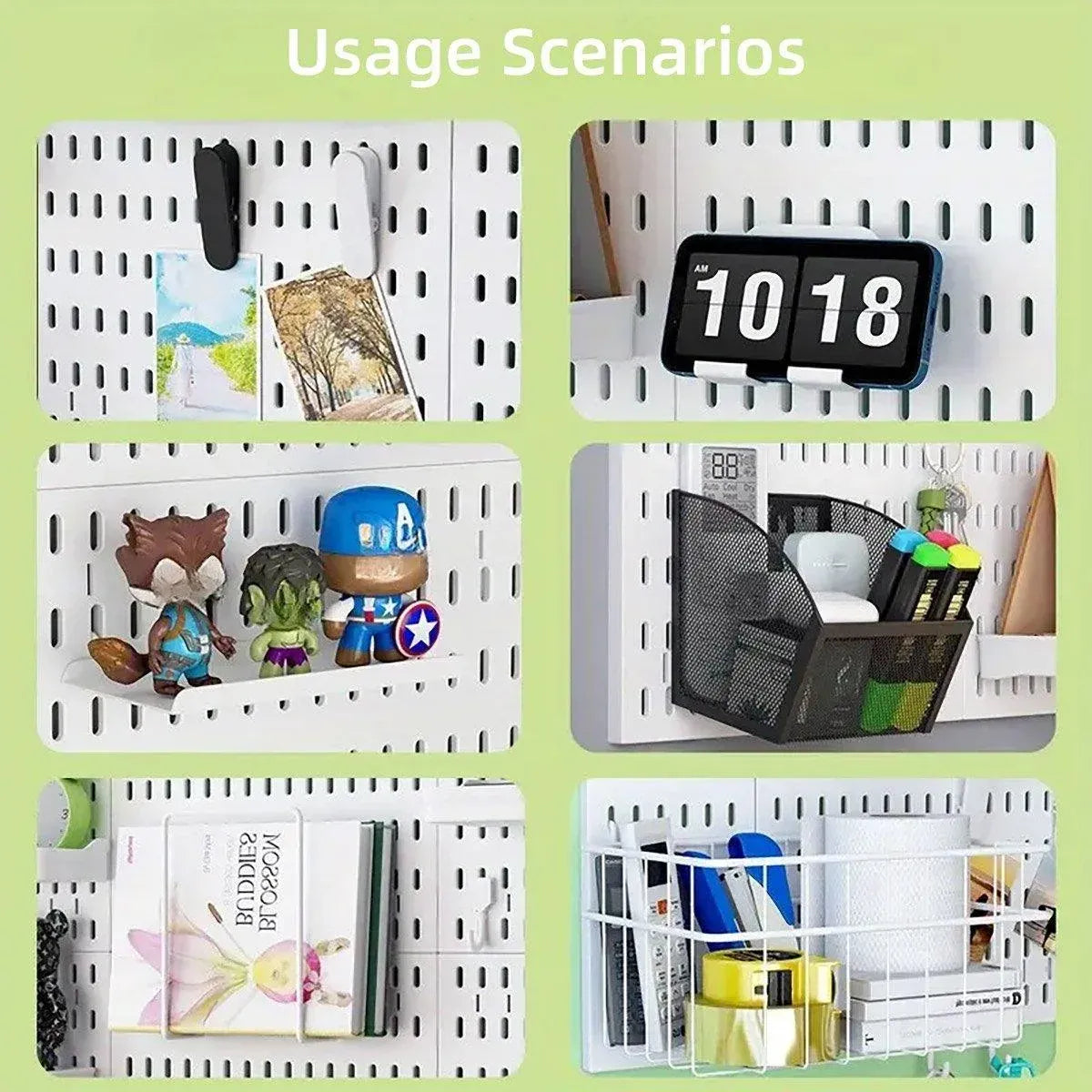 Clip-On Vertical Hole Board Desktop Organizer Punch-Free Office Partition Shelf - Black