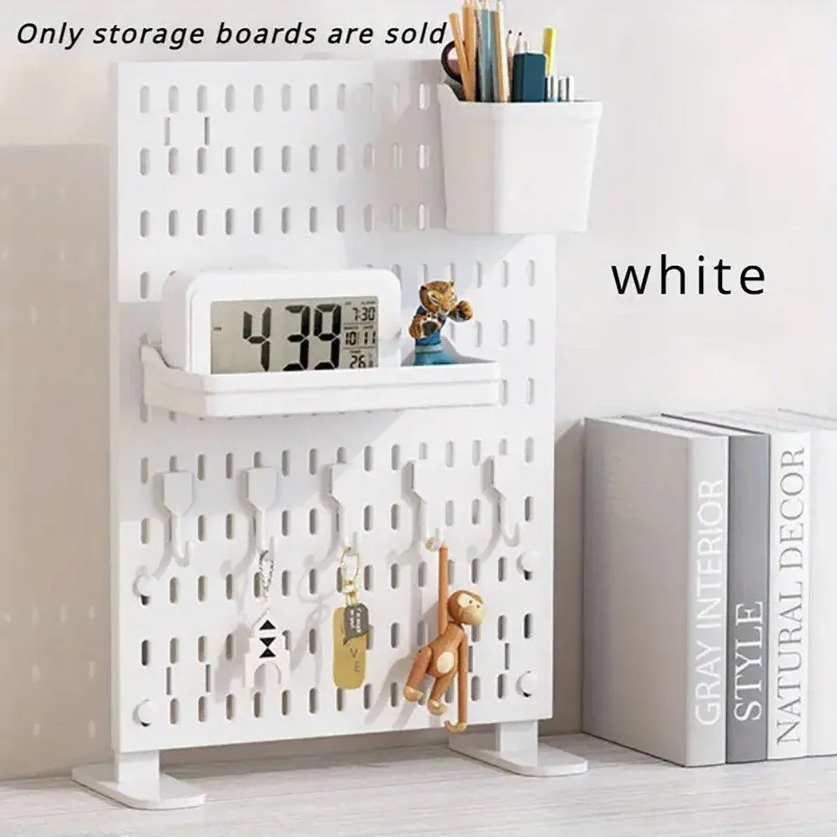 Clip-On Vertical Hole Board Desktop Organizer Punch-Free Office Partition Shelf - Black