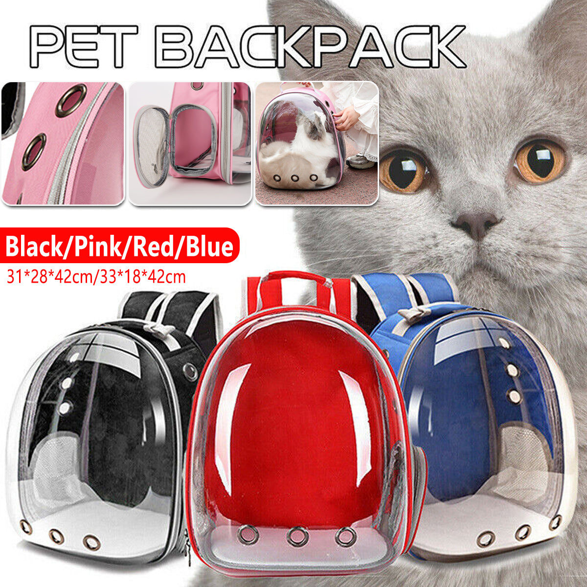 Pet Outdoor Carrier Backpack Cat Dog Puppy Travel Space Capsule Shoulder Bag - Pink