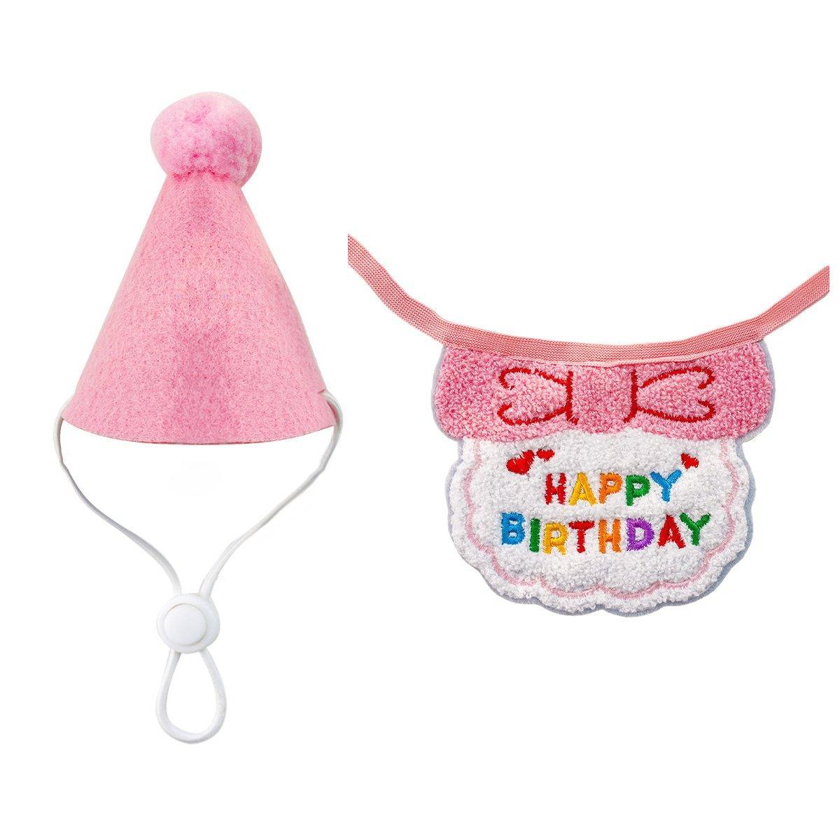 Pet Birthday Dog Cat Bib Scarf Hat Accessory Dogs Cats Celebration - Pink