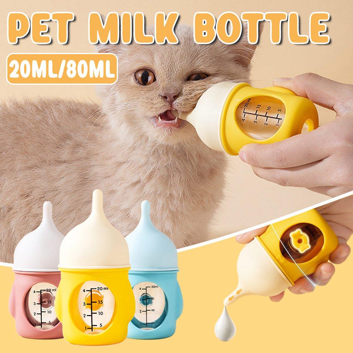 Silicone Pet Milk Feeding Bottle with Scale for Small Puppies and Kittens 20ml 80ml - 80ml-Pink