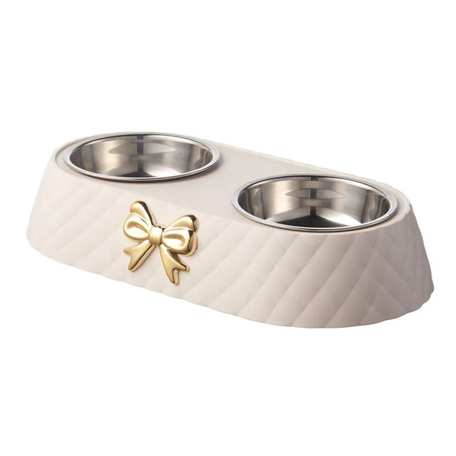 Stainless Steel Double Pet Bowl Non Slip Anti Knock Cat Feeder Utensils White