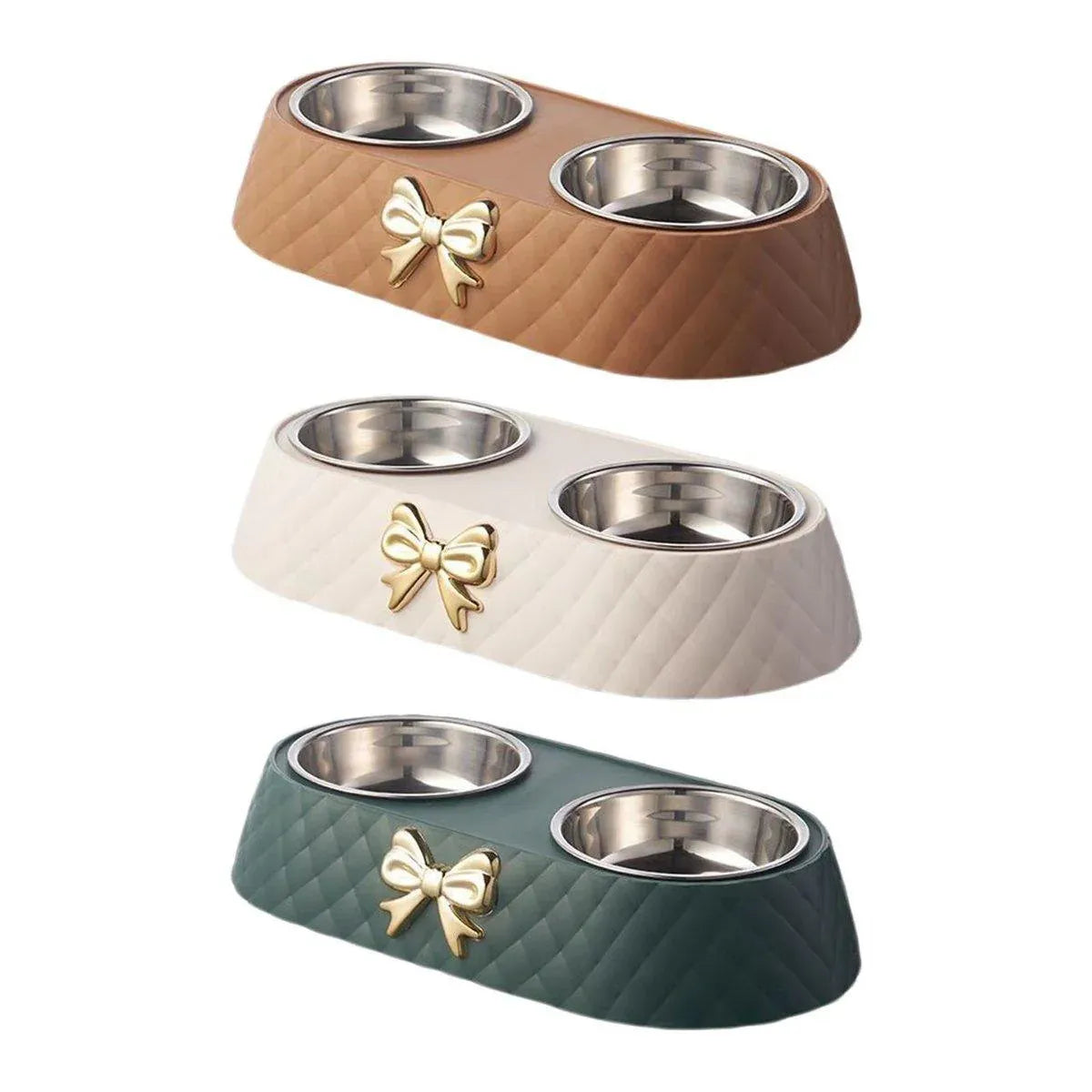 Stainless Steel Double Pet Bowl Non-Slip Anti-Knock Dog Cat Feeder Utensils - White