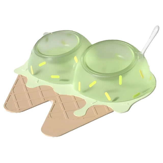 Detachable Ice Cream Shaped Bowls Pet Set Feeding Mat Spoon Cats Small - Green
