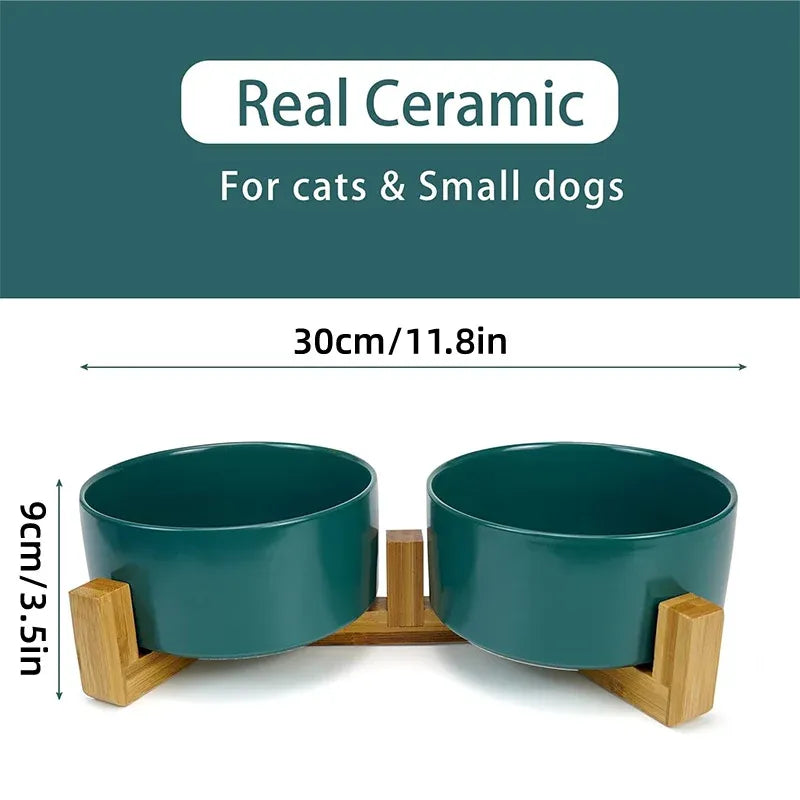 Ceramic Pet Bowl Double Cat Food Bowl Dog Water Bowl Feeding Drinking Bowl Set - Grey