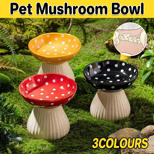 Pet Elevated Mushroom Bowl Ceramic Cat Dog Bowl Dish Food Feeder Cat Bowl - Red