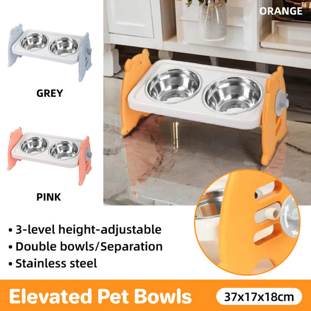 Double Pet Feeding Bowls Stainless Steel Non Slip Cat Dog Water Bowl - Orange