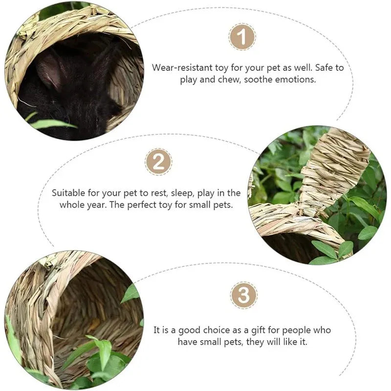 Rabbit Tunnel Nest Hamster Hideout Woven Grass Small Animal Play Tube
