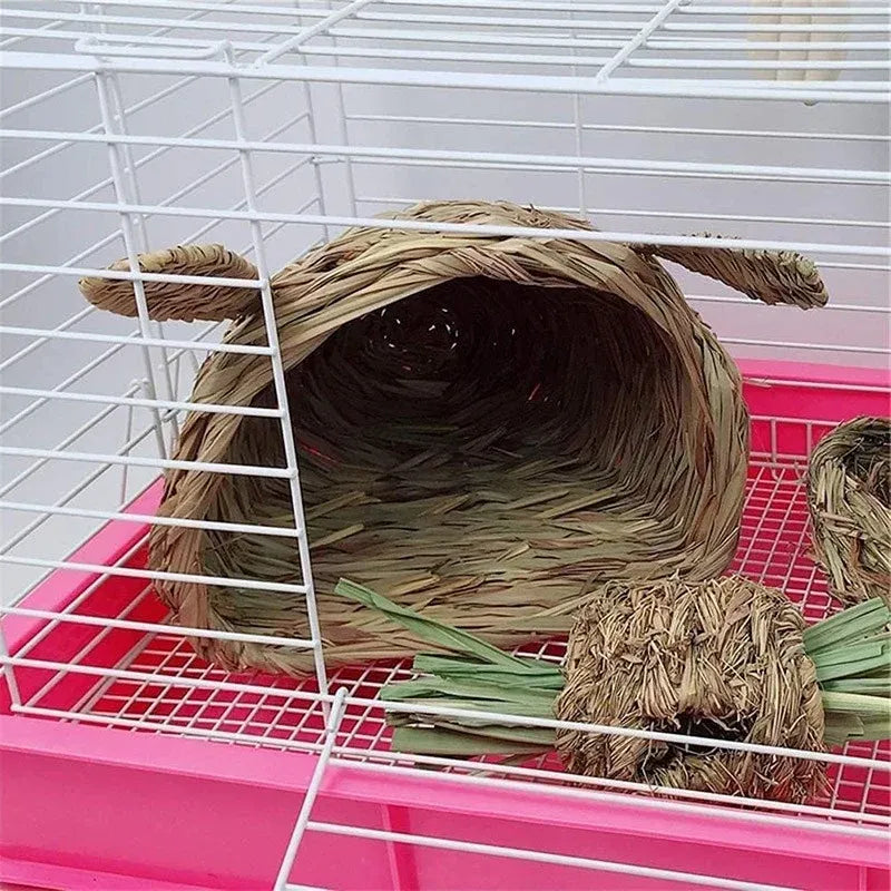 Rabbit Tunnel Nest Hamster Hideout Woven Grass Small Animal Play Tube
