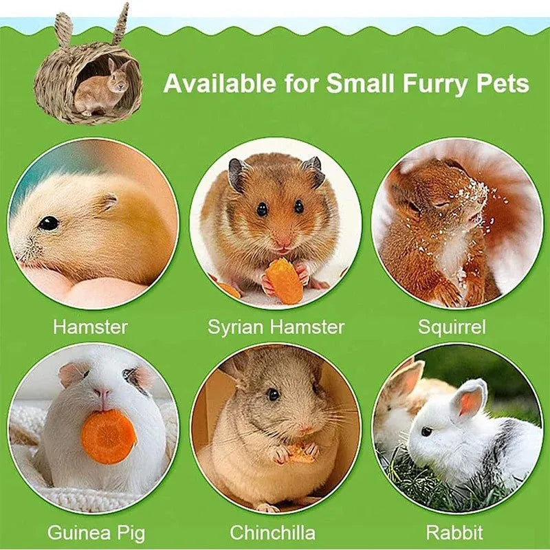 Rabbit Tunnel Nest Hamster Hideout Woven Grass Small Animal Play Tube
