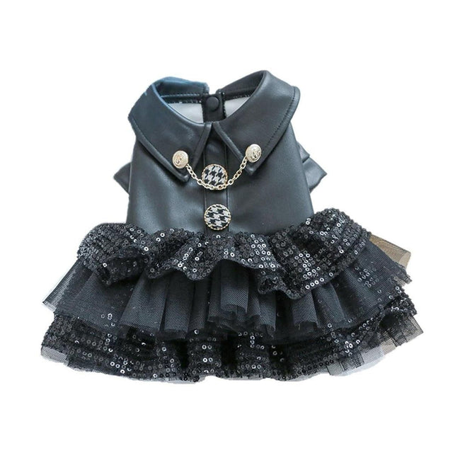Autumn Winter Pet Dog Cat Dress Faux Leather Sequin Skirt Outfit for Small Dogs - M