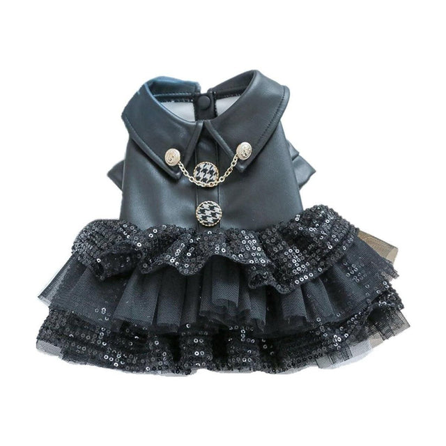Autumn Winter Pet Dog Cat Dress Faux Leather Sequin Skirt Outfit for Small Dogs - S