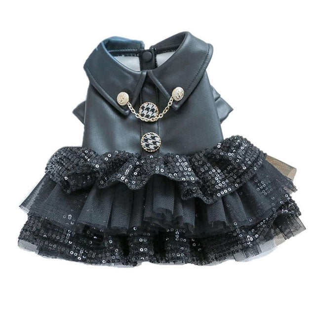 Autumn Winter Pet Dog Cat Dress Faux Leather Sequin Skirt Outfit for Small Dogs - XL